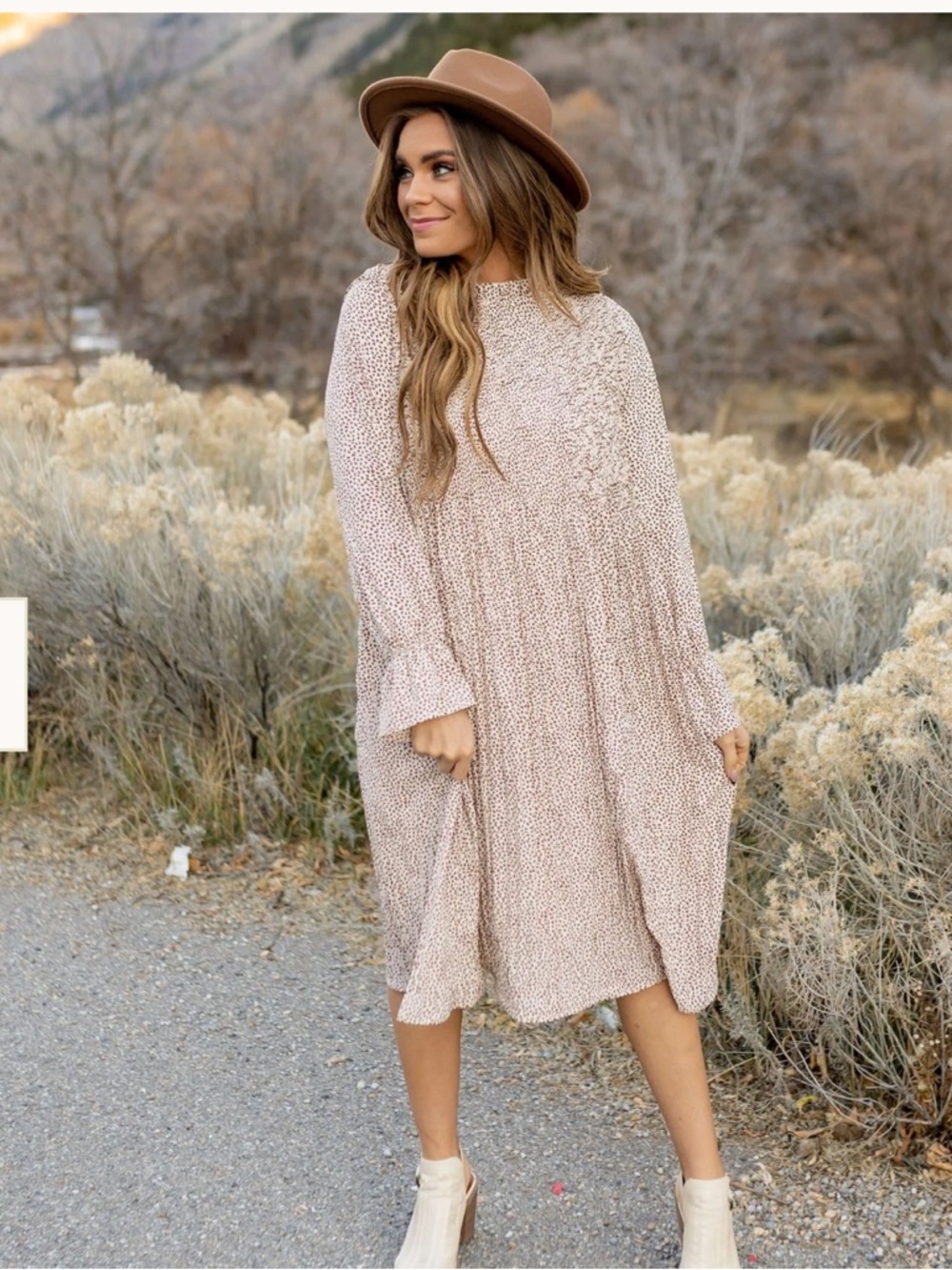 Indie & co the “remi” dress in Women's Cream Long Sleeve Midi Dress